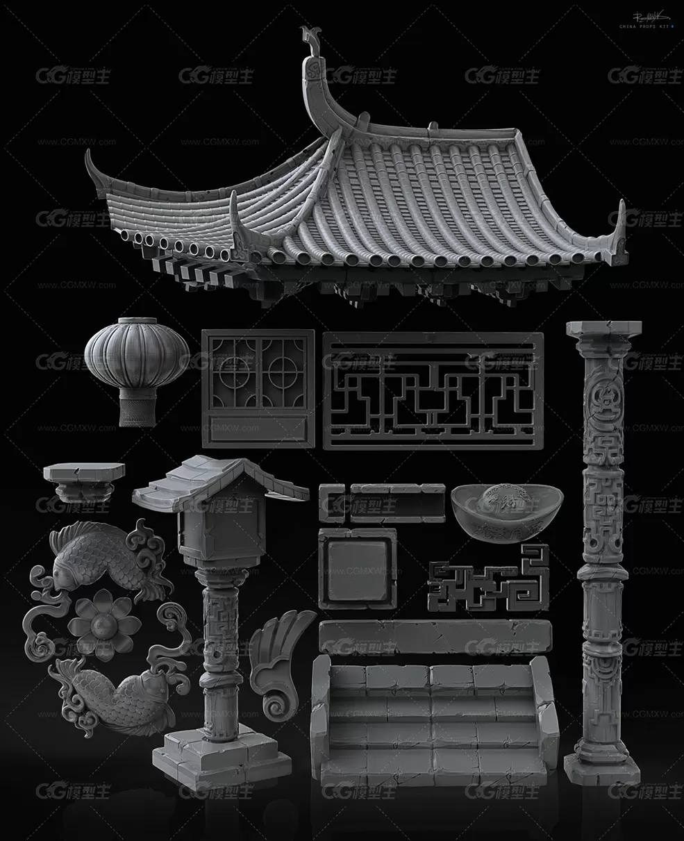 中国古代建筑人物服饰龙狮蛤蟆游戏3D模型(OBJ/ZBP/ZTL格式)-4