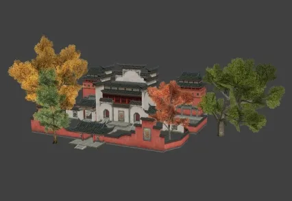 场景 武侠 仙侠 道观 建筑 房屋 树 3D模型