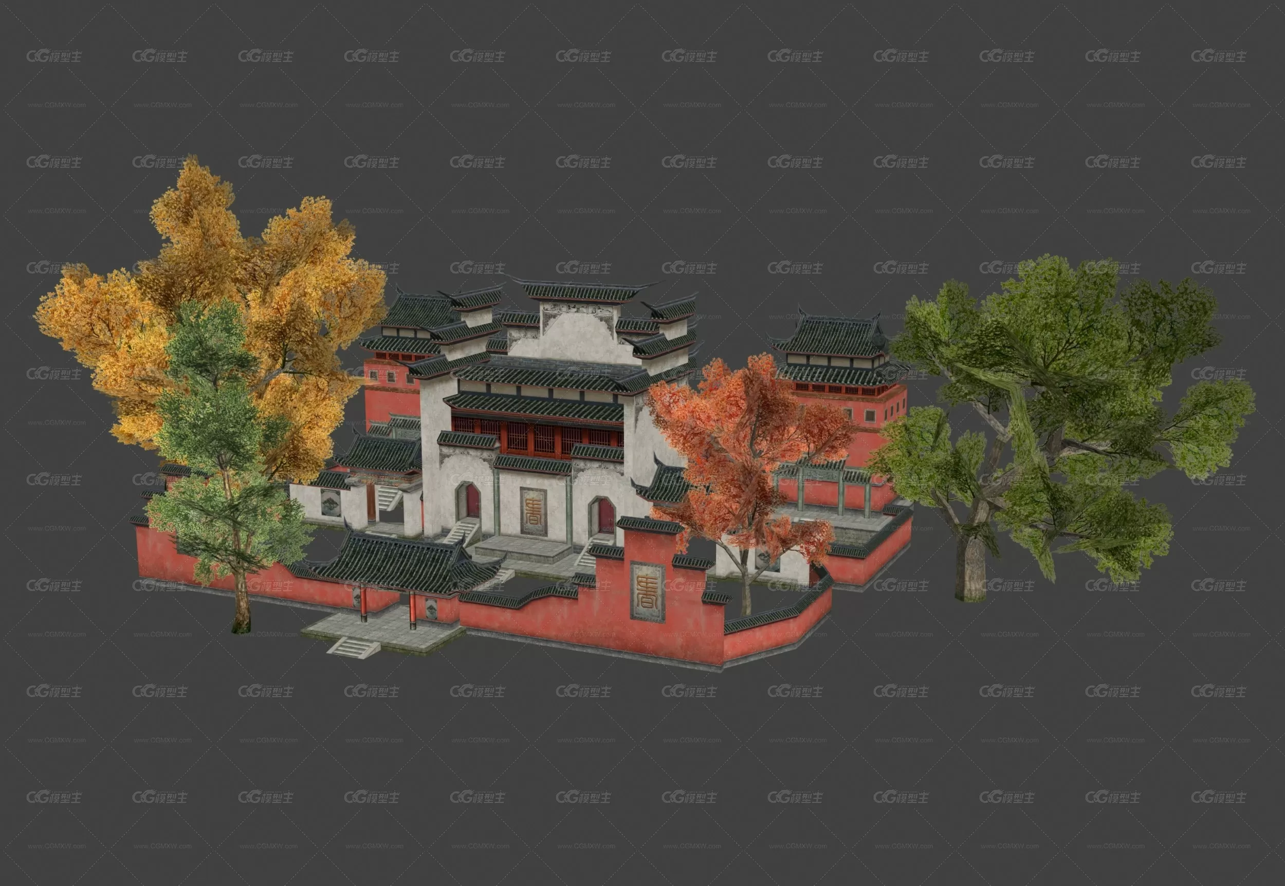 场景 武侠 仙侠 道观 建筑 房屋 树 3D模型-1