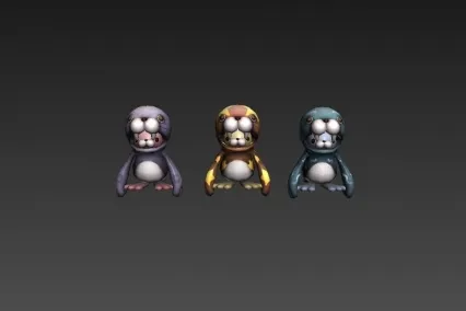 三只海豹可爱卡通 3D模型