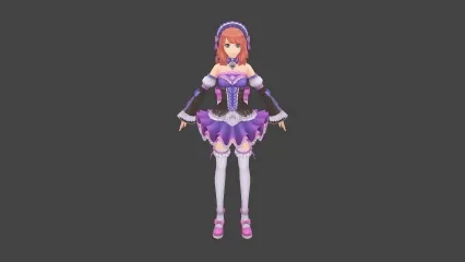 二次元 紫裙 小姐姐 3D模型