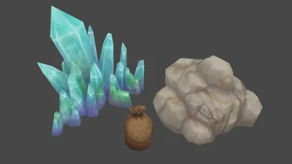 场景 部件 水晶 石头 袋子 3D模型