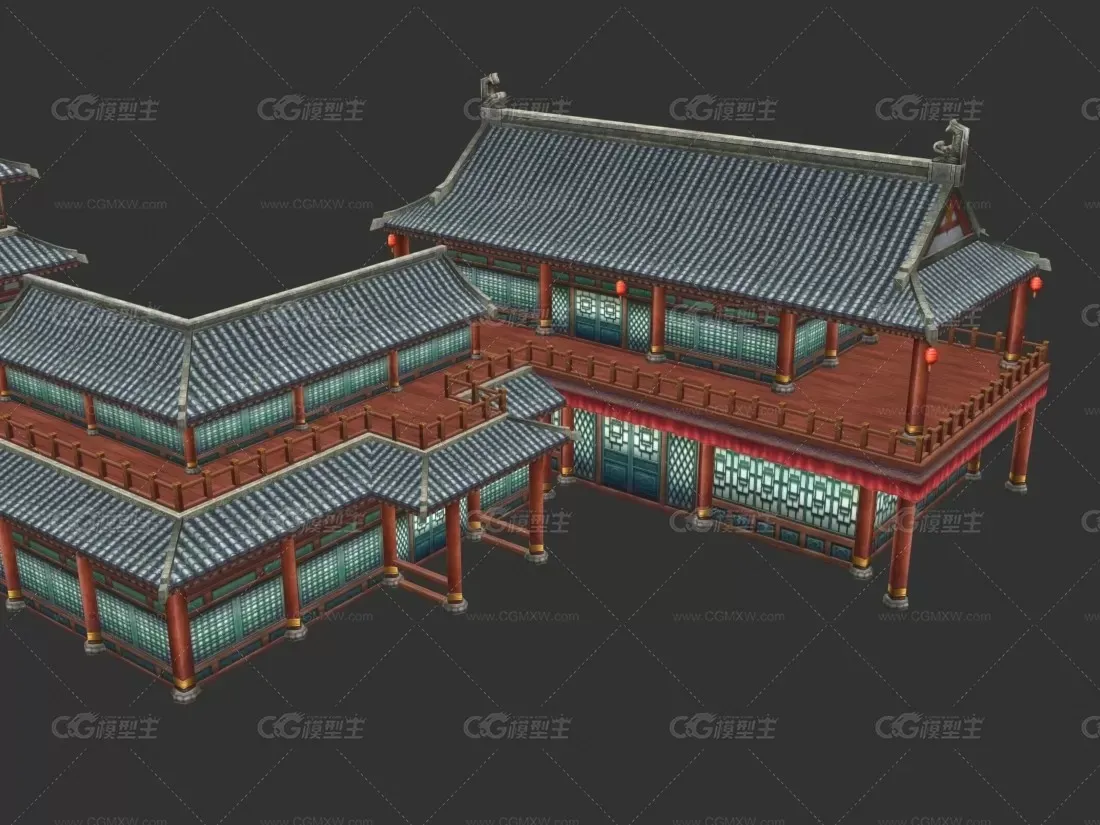 写实中国风场景建筑模型 古风仙侠风格场景 3D美术素材  四边面实用模型 游戏资源-7
