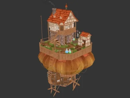 卡通游戏场景建筑模型