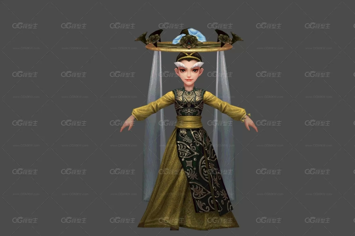 神魔 仙侠 华服 女道长 3D模型-1