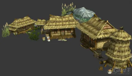 野外茅屋场景