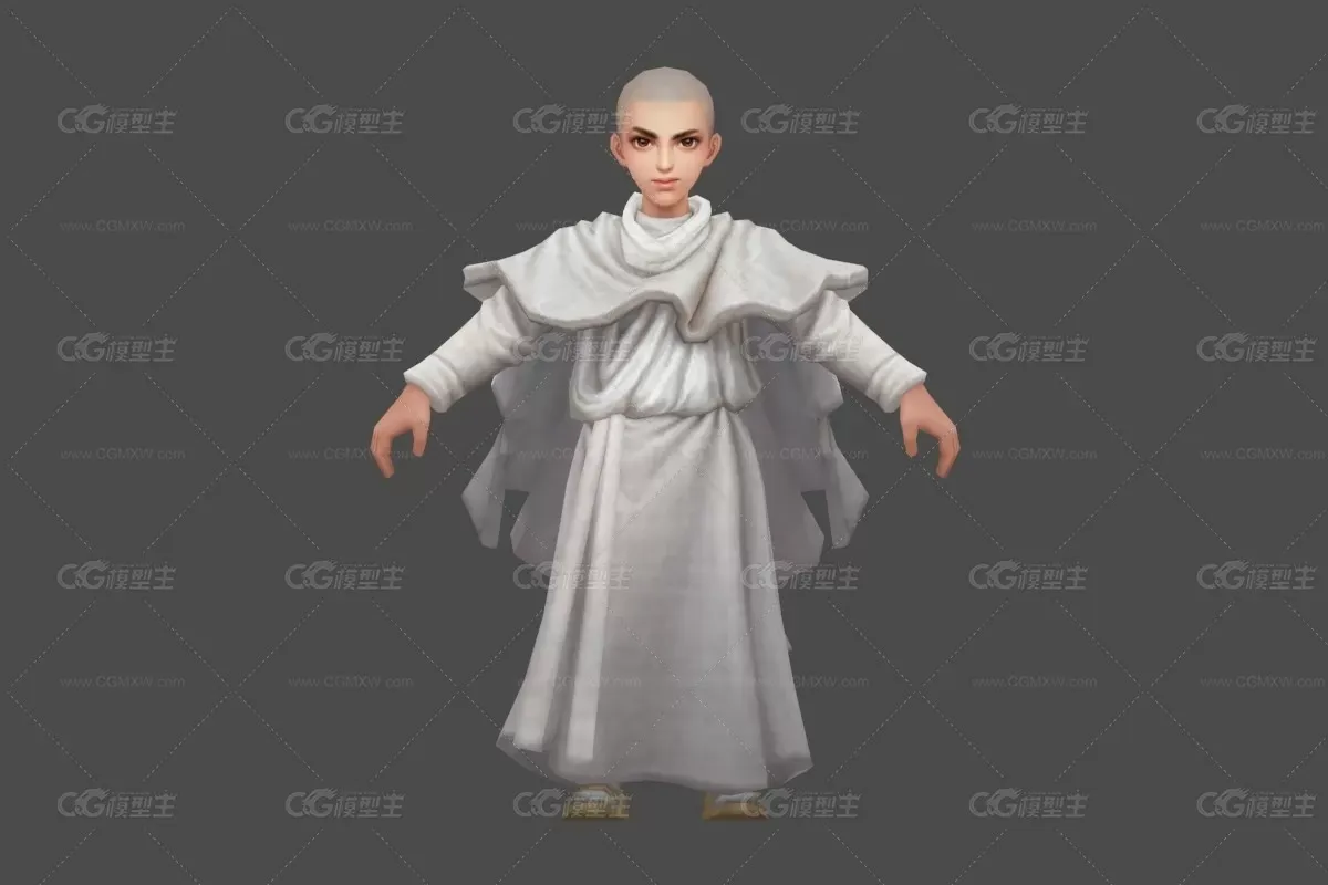 神魔 白袍 帅气 小和尚 3D模型-1