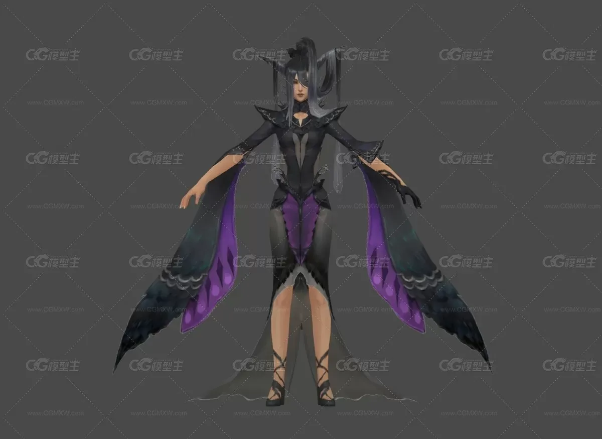 武侠 仙侠 黑袍 女 3D模型-1