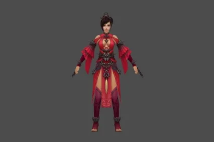 武侠 仙侠 红衣 女 NPC 3D模型