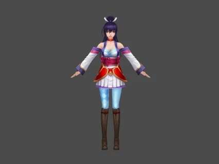 二次元 白衣 蓝丝 紫发 女 3D模型