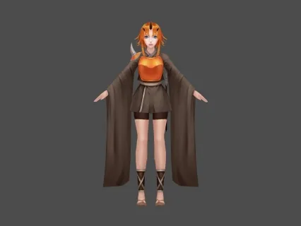 二次元  长袍 黄发 女 3D模型