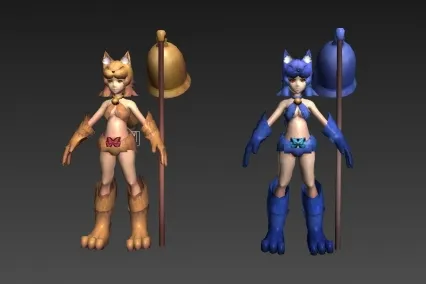 两个猫族女 CG模型