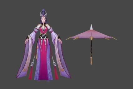 粉衣 女 花伞 3D模型