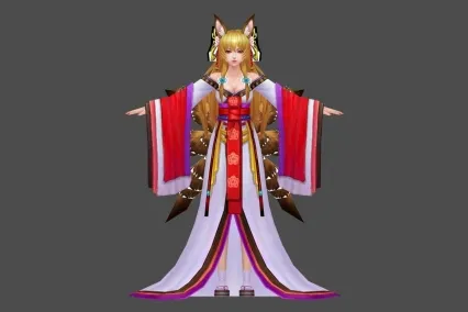 二次元 九尾 妖女 和服 3D模型