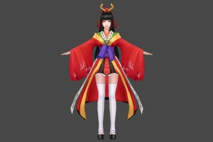 二次元 红衣 和服 女 3D模型