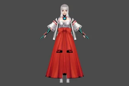 二次元 白发 武士 女 3D模型