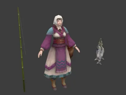 卖鱼女3D模型 渔民模型