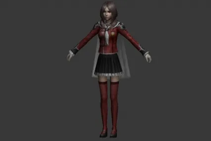 棕发红衣白围长袜女 cg模型