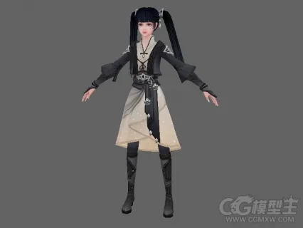 双辫黑衣少女3D模型 游戏资源 人物3D模型
