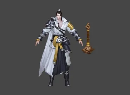 武侠 白衣 铁杵 法杖 男 3D模型