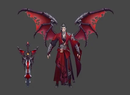神魔 红衣 翅膀 男 3D模型