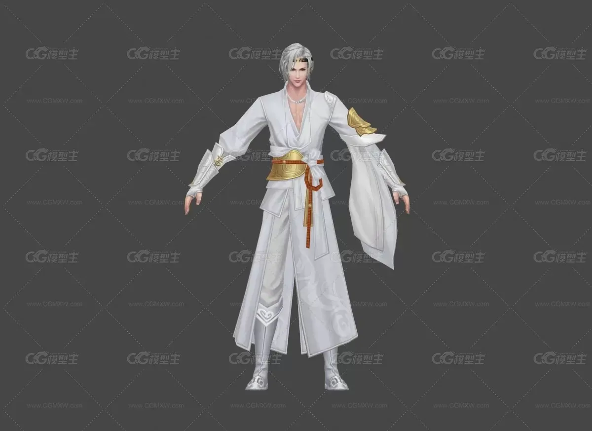 武侠 白衣 主角 男 3D模型-1