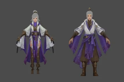Q版 武侠 时装 主角 男女 白衣 3D模型