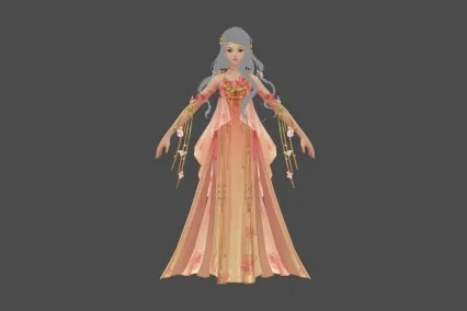 武侠 粉衣 少女 3D模型