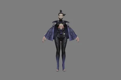 武侠 紫袍 紧身 女 3D模型
