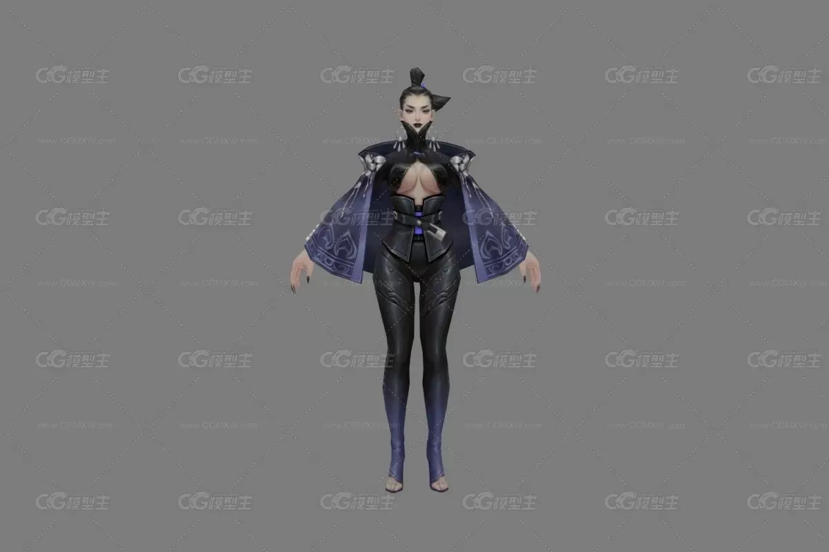 武侠 紫袍 紧身 女 3D模型-1