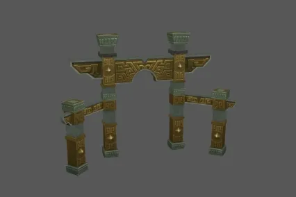 精品模型 武侠场景 仙侠场景 门 牌坊 手绘贴图