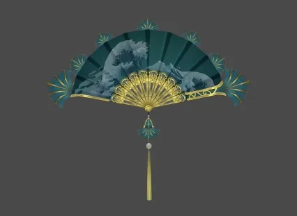 分享一个武器 扇子 模型给大家 武侠 仙侠 折扇 精致手绘贴图