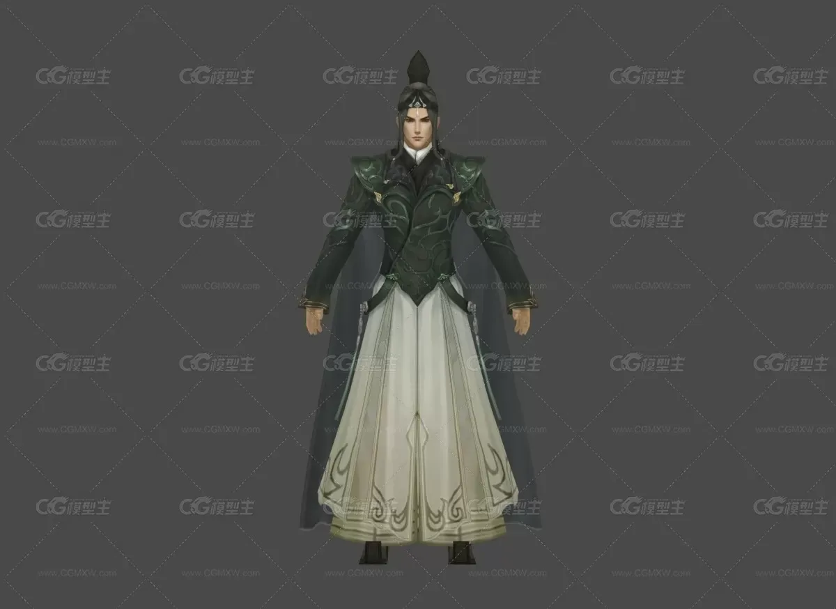 武侠 消瘦 黑袍 绿衣 男 手绘贴图 模型质量非常棒-1