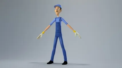 卡通蓝色服装工人   FBX通用格式