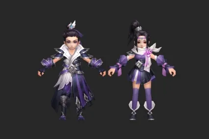 Q版 云山师兄妹   小男孩  小女孩  游戏模型