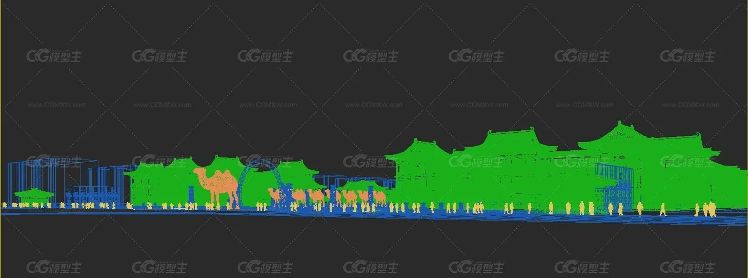 定鼎门丝路广场含灯光材质贴图相机有代理文件场景全-3