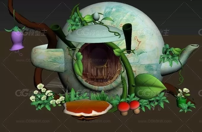 Q版茶壶小屋一个场景3D模型-2