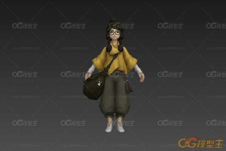 大眼镜可爱旅行女 3d模型-1