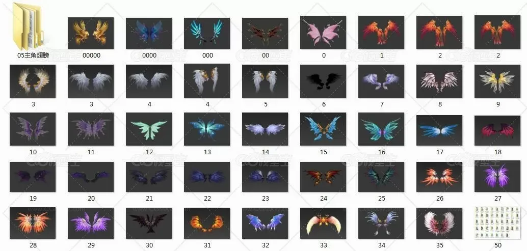 【首发】一套精美的游戏角色翅膀3D模型（带绑定动作 高精度贴图）游戏美术资源-40