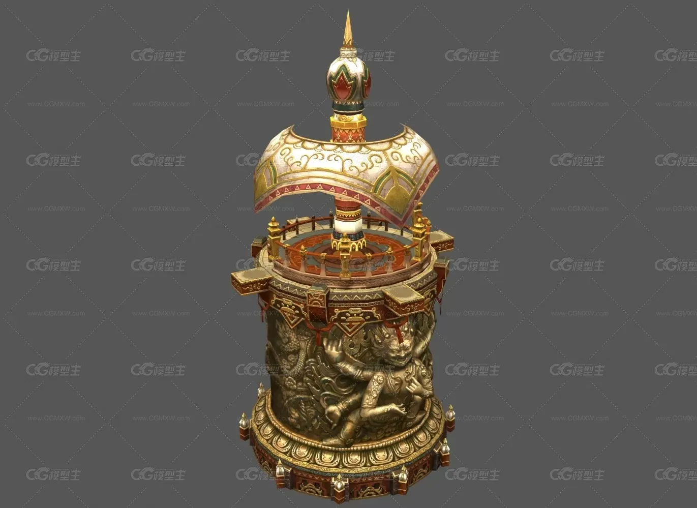 精品手绘场景模型 转经楼 塔 神 武侠 仙侠-1