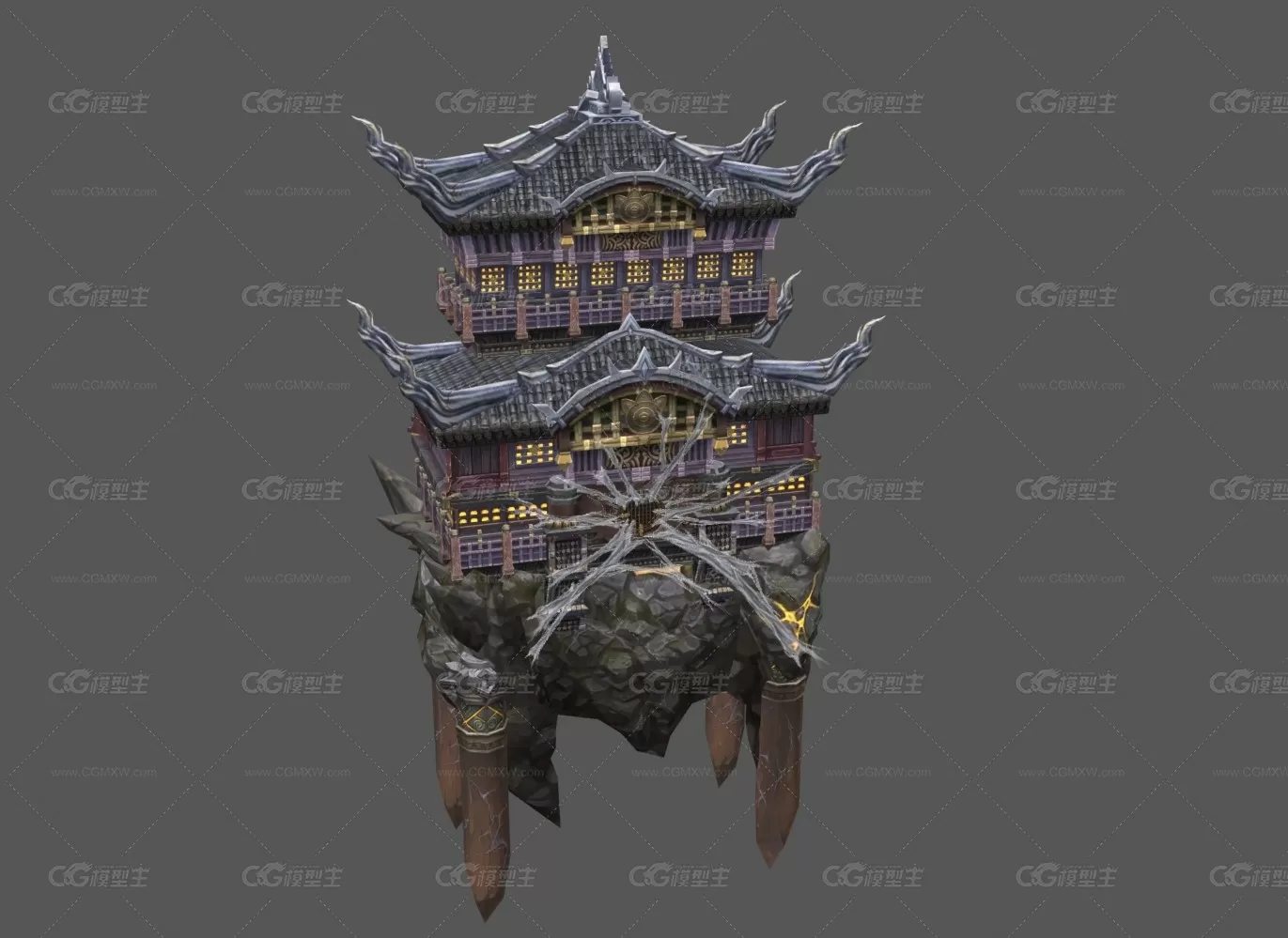 空中建筑 宫殿 神魔系列 精品手绘场景模型-1