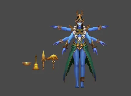 六臂 印度 神婆 蓝皮肤 女 精品手绘角色模型