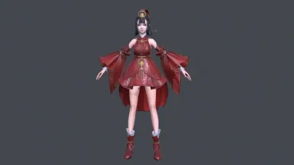 红衣古代卡通美女中国风