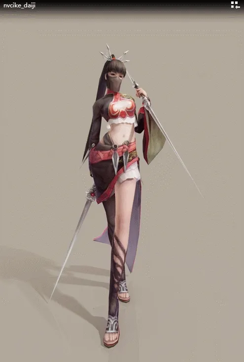游戏一个美女刺客3D模型（带待机动作的）