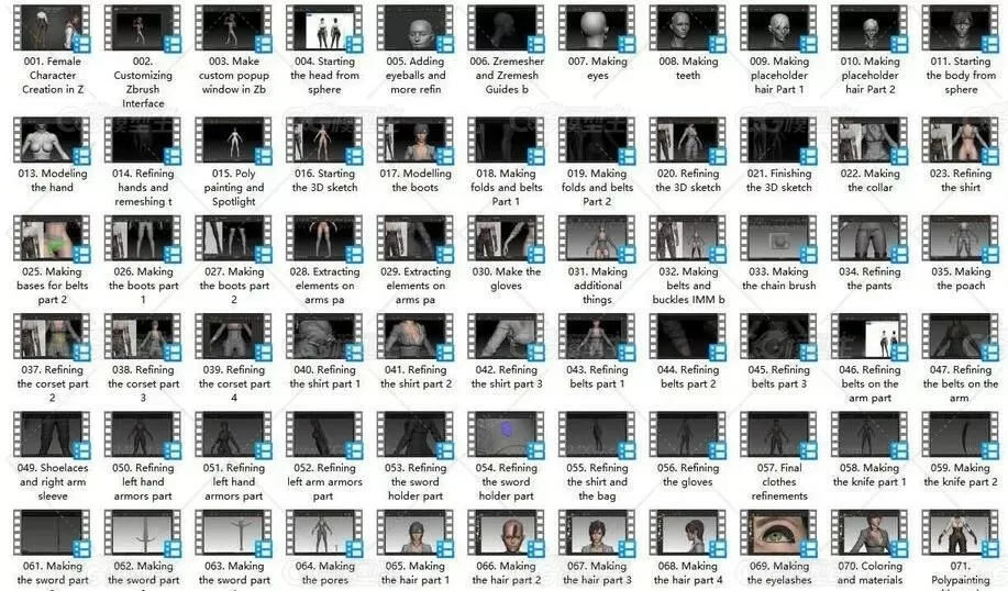 Zbrush游戏女性剑士角色雕刻制作完整流程视频教程-8