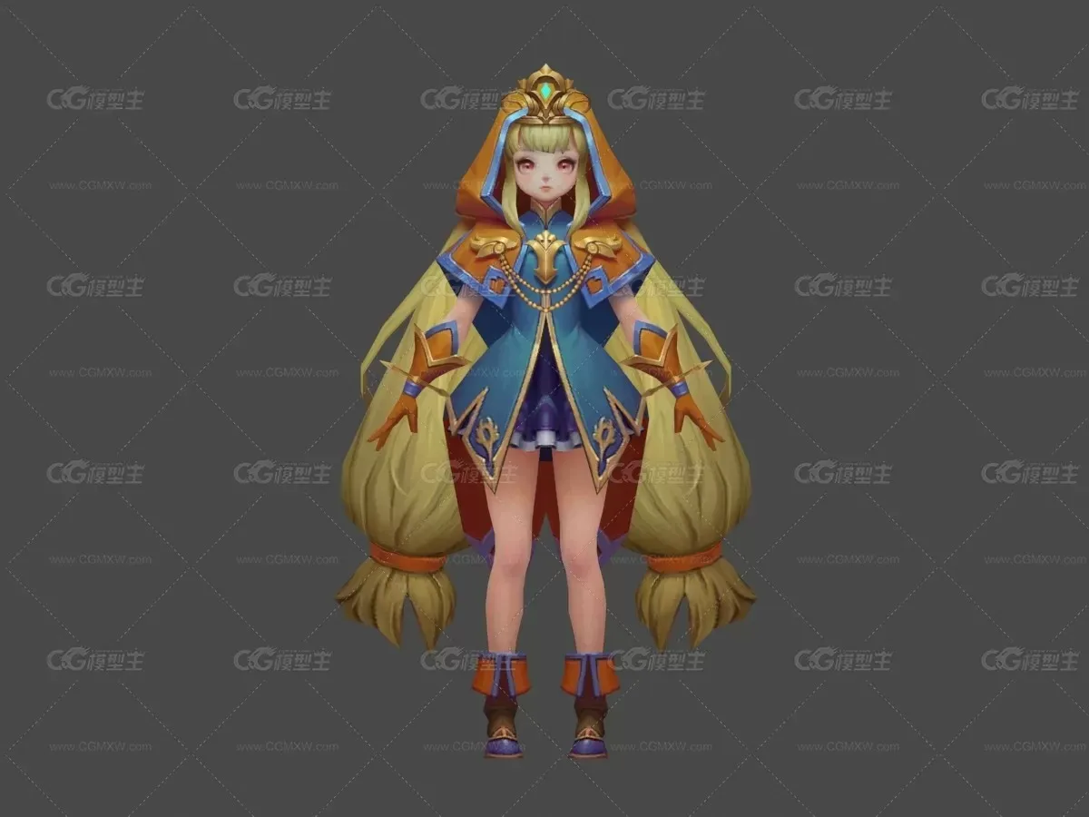 黄发 美少女 对战 可爱 披风 精致手绘角色模型-1
