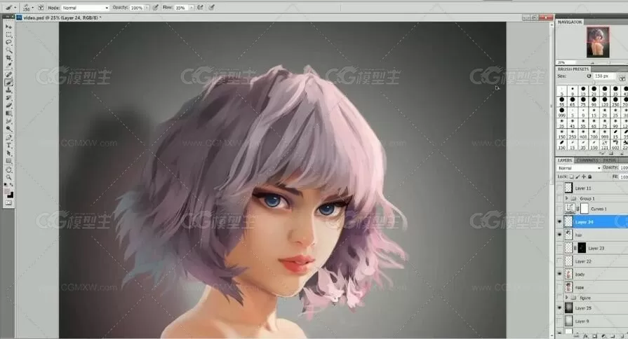 块面笔触绘制人物皮肤插画教程+PSD+笔刷-3