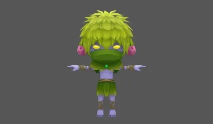绿发 精瘦 男 蒙面 Q版 日韩风 精品手绘角色模型
