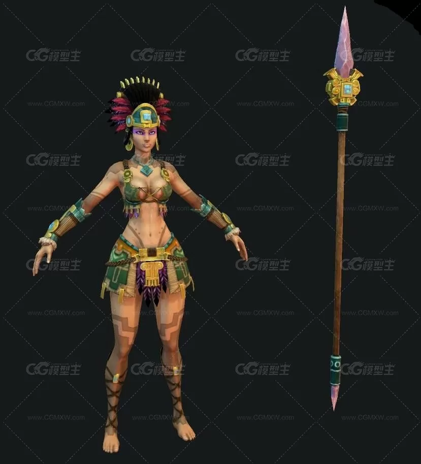 神之浩劫MOBA Awilix 老虎 女猎手3D模型-2