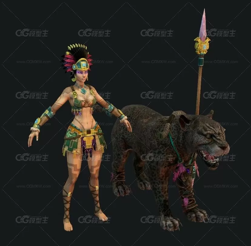 神之浩劫MOBA Awilix 老虎 女猎手3D模型-5